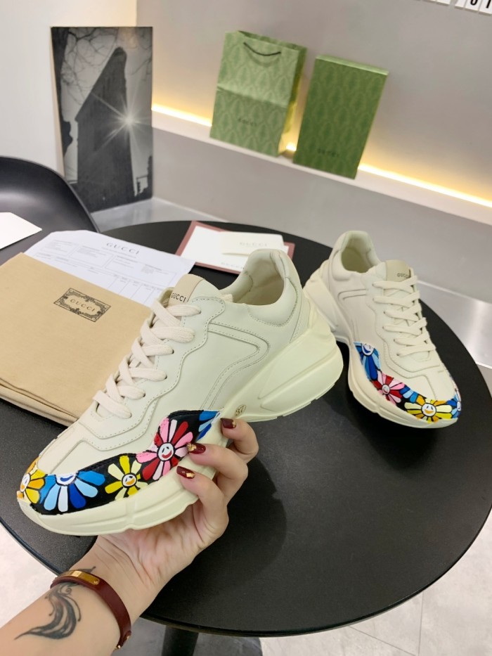 Gucci Women Shoes Women's Rhyton Gucci logo leather sneaker Luxury Brand with Original Box