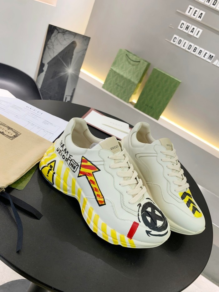 Gucci Women Shoes Women's Rhyton Gucci logo leather sneaker Luxury Brand with Original Box