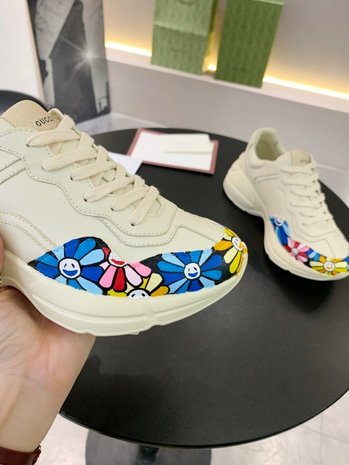 Gucci Women Shoes Women's Rhyton Gucci logo leather sneaker Luxury Brand with Original Box