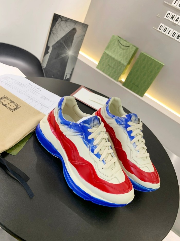 Gucci Women Shoes Women's Rhyton Gucci logo leather sneaker Luxury Brand with Original Box