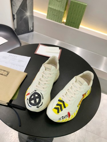 Gucci Women Shoes Women's Rhyton Gucci logo leather sneaker Luxury Brand with Original Box