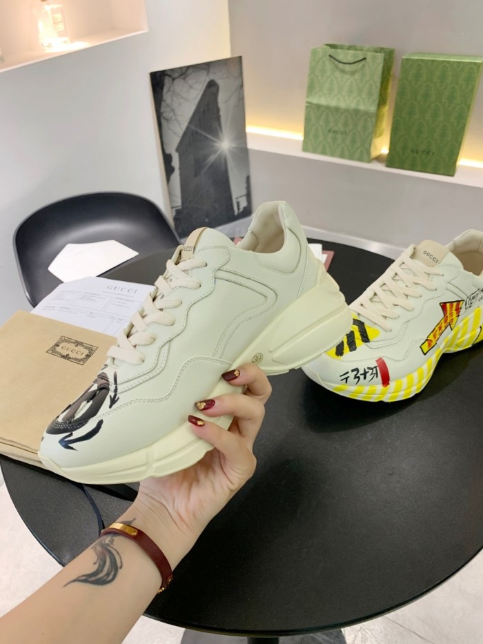 Gucci Women Shoes Women's Rhyton Gucci logo leather sneaker Luxury Brand with Original Box
