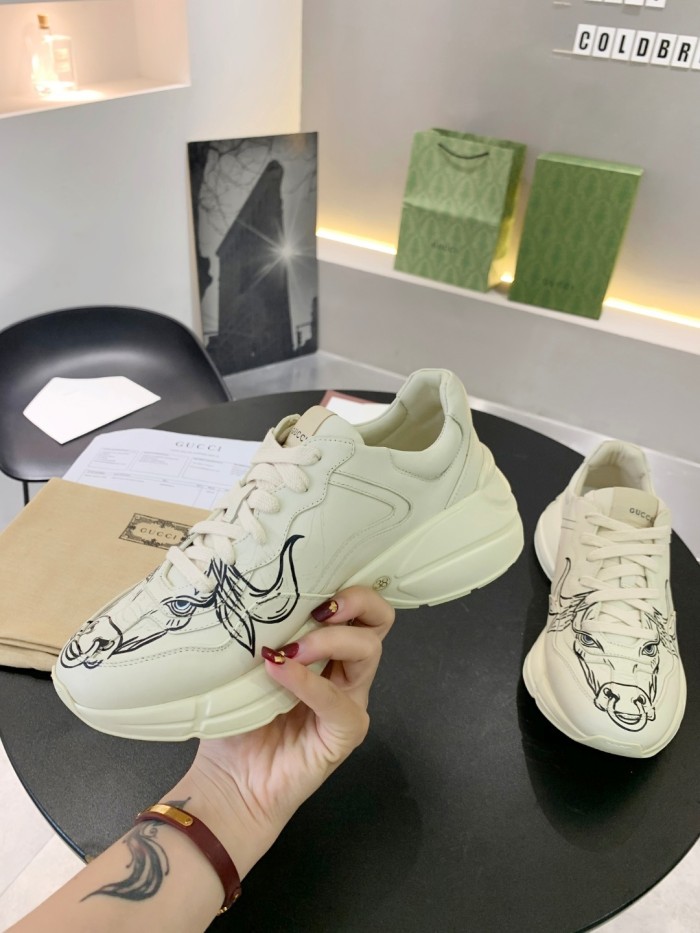 Gucci Women Shoes Women's Rhyton Gucci logo leather sneaker Luxury Brand with Original Box