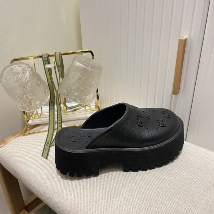 Gucci Womens Shoes Sandals Slides Slippers Luxury Brand Women's platform perforated G sandal ‎663577 JFB00 1000 with Original Box