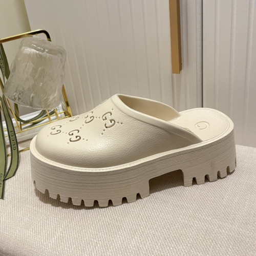 Gucci Womens Shoes Sandals Slides Slippers Luxury Brand  Women's platform perforated G sandal in white rubber 663577 JFB00 9022 with Original Box