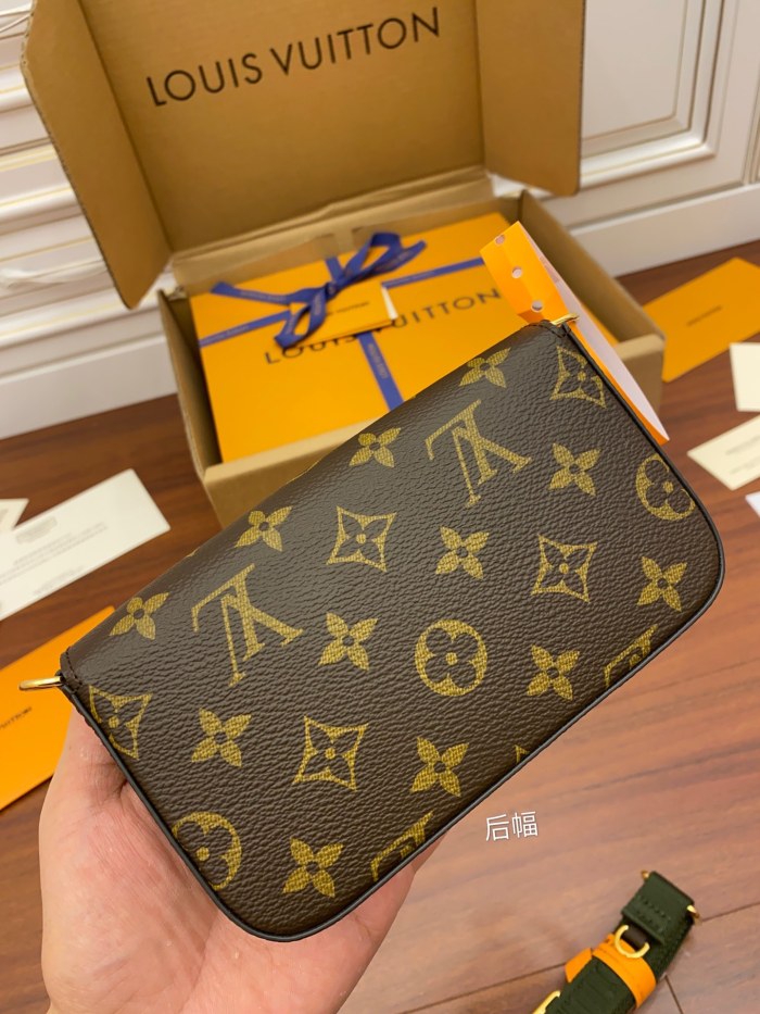 Louis Vuitton Womens Bags Shoulder Messenger Bag Luxury Brand FÉLICIE STRAP & GO Khaki Green Monogram coated canvas with Original Box M80091
