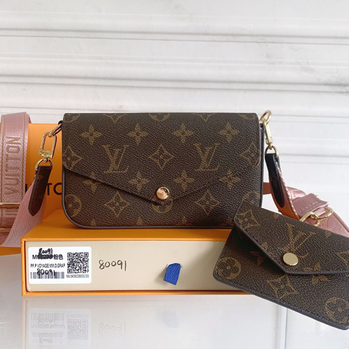 Louis Vuitton Womens Bags Shoulder Messenger Bag Luxury Brand FÉLICIE STRAP & GO Khaki Green Monogram coated canvas with Original Box M80091