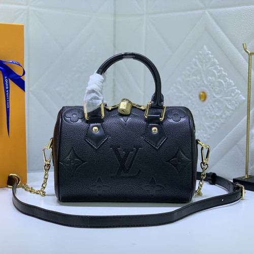 Louis Vuitton Womens Bags Luxury Brand Fashion Type Louis Vuitton SPEEDY BANDOULIÈRE 20 Black Embossed grained cowhide leather with Original Box M58953