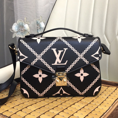 Louis Vuitton Womens Bags Crossbody Bag POCHETTE MÉTIS Black / Pink / Beige Embroidered embossed supple grained cowhide leather with Original Box M46028