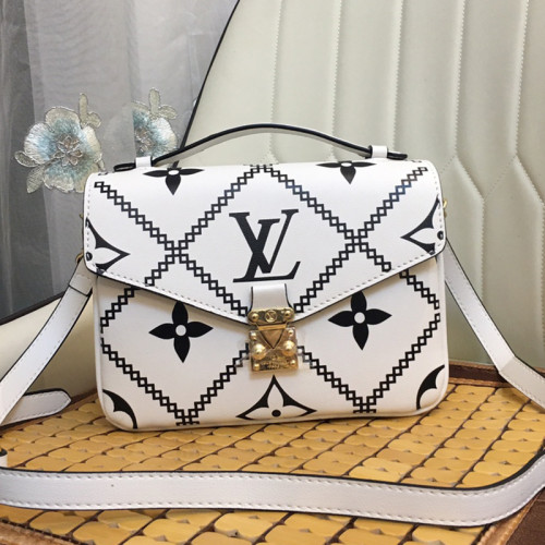 Louis Vuitton Womens Bags Crossbody Bag POCHETTE MÉTIS Black / Pink / Beige Embroidered embossed supple grained cowhide leather with Original Box M46028