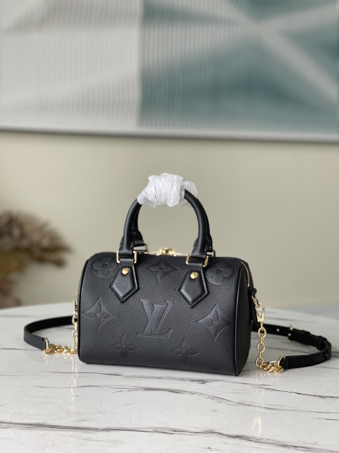 Louis Vuitton Womens Bags Luxury Brand Fashion Type Louis Vuitton SPEEDY BANDOULIÈRE 20 Black Embossed grained cowhide leather with Original Box M58953