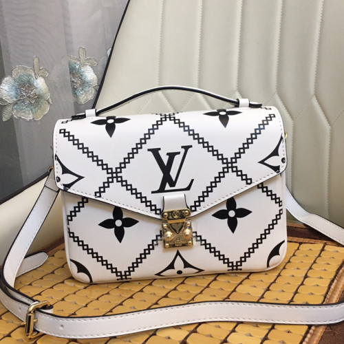 Louis Vuitton Womens Bags Crossbody Bag POCHETTE MÉTIS Black / Pink / Beige Embroidered embossed supple grained cowhide leather with Original Box M46028