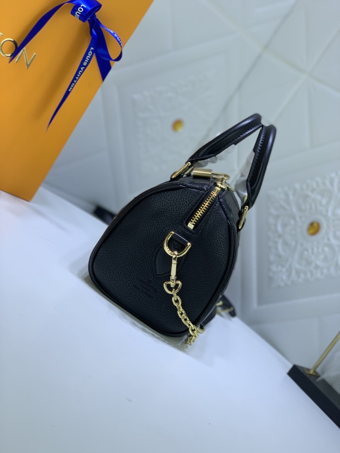 Louis Vuitton Womens Bags Luxury Brand Fashion Type Louis Vuitton SPEEDY BANDOULIÈRE 20 Black Embossed grained cowhide leather with Original Box M58953