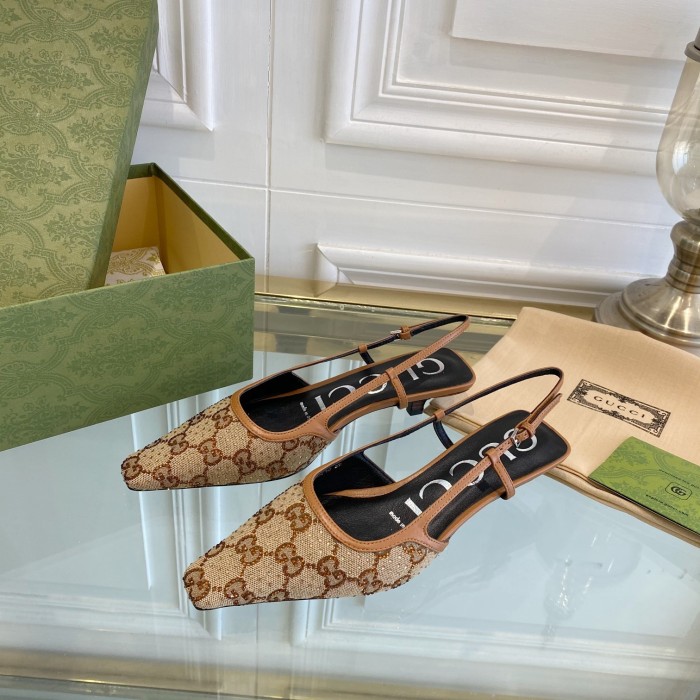 Gucci Womens Shoes Slingback Pumps Heel Luxury Brand Wedding Fashion Shoes for Women with Original Box