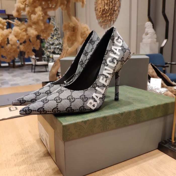 Gucci x Balenciaga Womens Shoes Slingback Pumps High Heel Luxury Brand Wedding Fashion Shoes for Women with Original Box