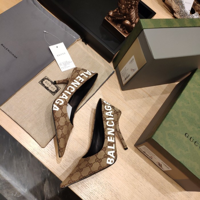 Gucci x Balenciaga Womens Shoes Slingback Pumps High Heel Luxury Brand Wedding Fashion Shoes for Women with Original Box