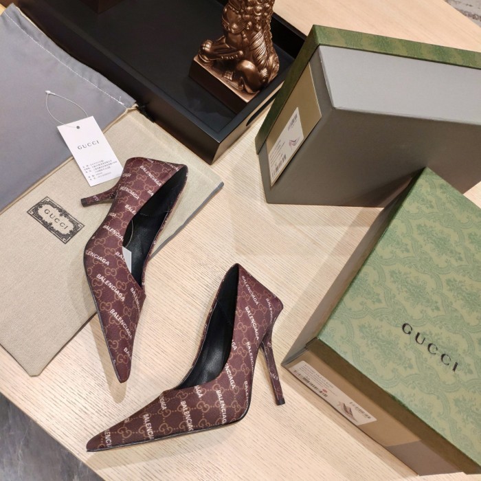 Gucci x Balenciaga Womens Shoes Slingback Pumps High Heel Luxury Brand Wedding Fashion Shoes for Women with Original Box