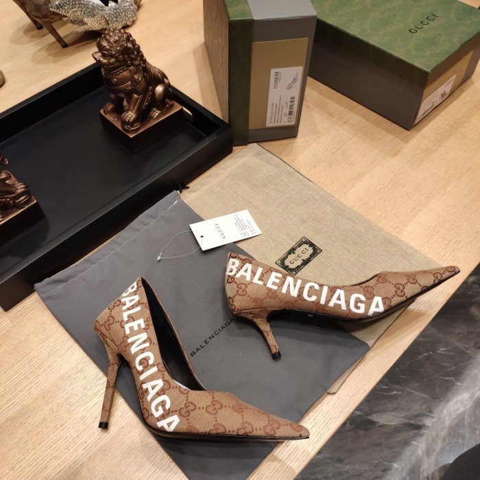 Gucci x Balenciaga Womens Shoes Slingback Pumps High Heel Luxury Brand Wedding Fashion Shoes for Women with Original Box
