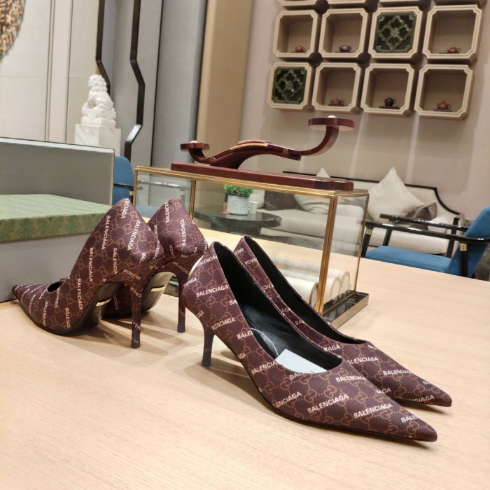 Gucci x Balenciaga Womens Shoes Slingback Pumps High Heel Luxury Brand Wedding Fashion Shoes for Women with Original Box