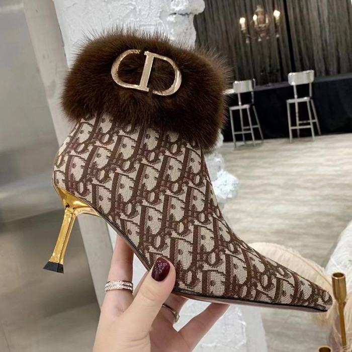 Dior Women Shoes Boots Luxury Brand Design Ankle Boots Length Fashion Type 7cm Heel  with Original Box