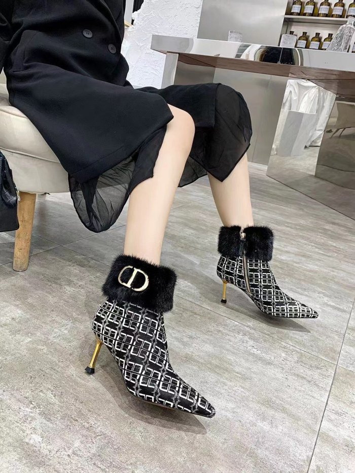 Dior Women Shoes Boots Luxury Brand Design Ankle Boots Length Fashion Type 7cm Heel  with Original Box