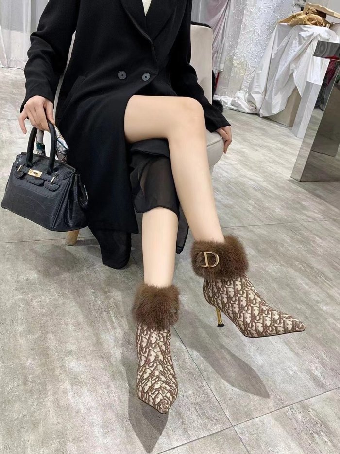 Dior Women Shoes Boots Luxury Brand Design Ankle Boots Length Fashion Type 7cm Heel  with Original Box
