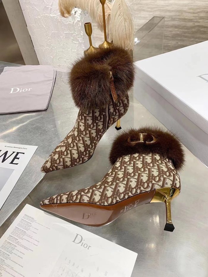 Dior Women Shoes Boots Luxury Brand Design Ankle Boots Length Fashion Type 7cm Heel  with Original Box