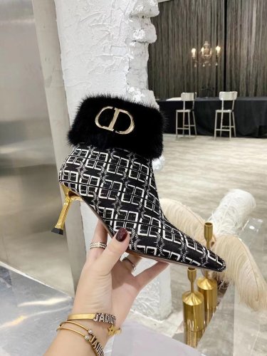Dior Women Shoes Boots Luxury Brand Design Ankle Boots Length Fashion Type 7cm Heel  with Original Box