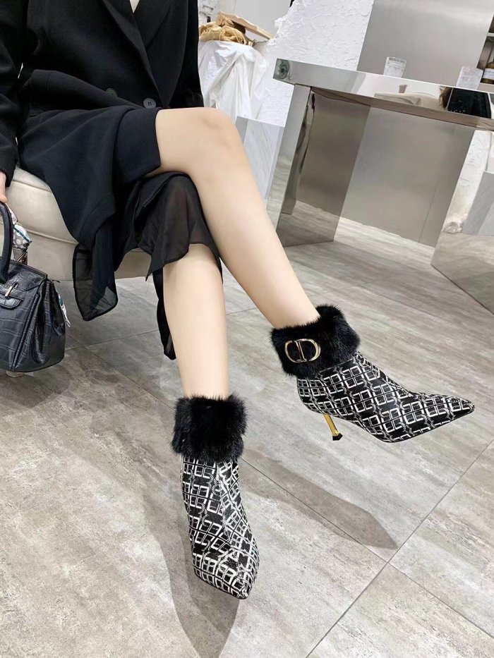 Dior Women Shoes Boots Luxury Brand Design Ankle Boots Length Fashion Type 7cm Heel  with Original Box