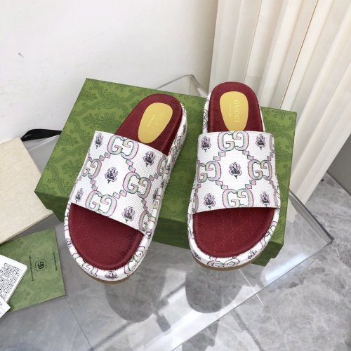 Gucci Womens Shoes Sandals Slides Slippers Luxury Brand Thick Sole Design Women's GG canvas slide sandal with Original Box 624695 H6320 9763
