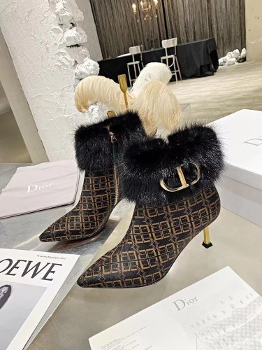 Dior Women Shoes Boots Luxury Brand Design Ankle Boots Length Fashion Type 7cm Heel  with Original Box