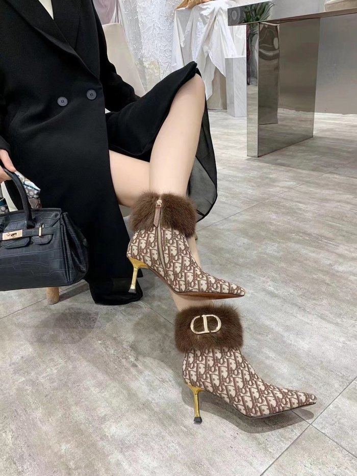 Dior Women Shoes Boots Luxury Brand Design Ankle Boots Length Fashion Type 7cm Heel  with Original Box