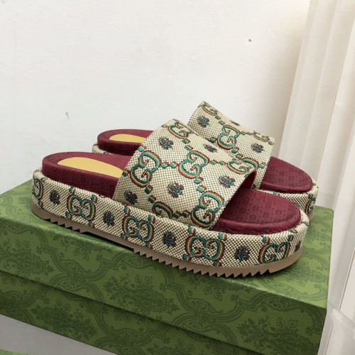 Gucci Womens Shoes Sandals Slides Slippers Luxury Brand Thick Sole Design Women's GG canvas slide sandal with Original Box 624695 H6320 9763
