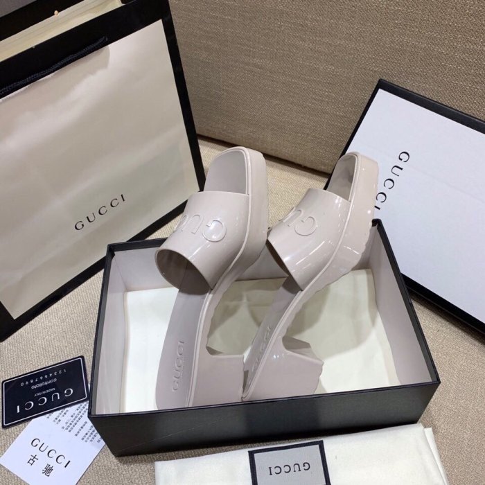 Gucci Womens Shoes Sandals Slides Slippers Luxury Brand Thick Sole 5cm Heel Design Women's GG slide sandal with Original Box