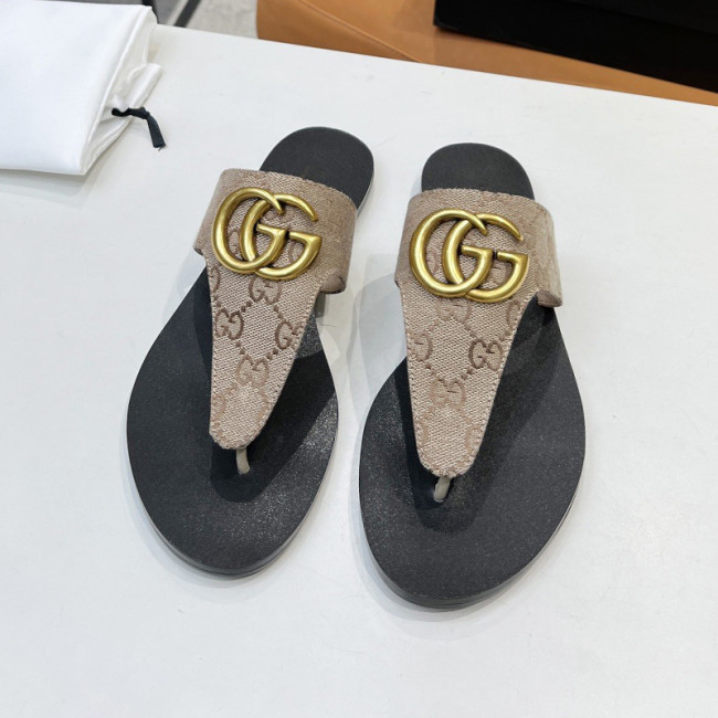 Gucci Womens Shoes Sandals Casual Design Luxury Brand Classic Leather thong sandal with Double G ‎497444 A3N00 1000 with Original Box