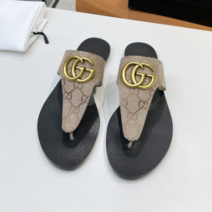 Gucci Womens Shoes Sandals Casual Design Luxury Brand Classic Leather thong sandal with Double G ‎497444 A3N00 1000 with Original Box