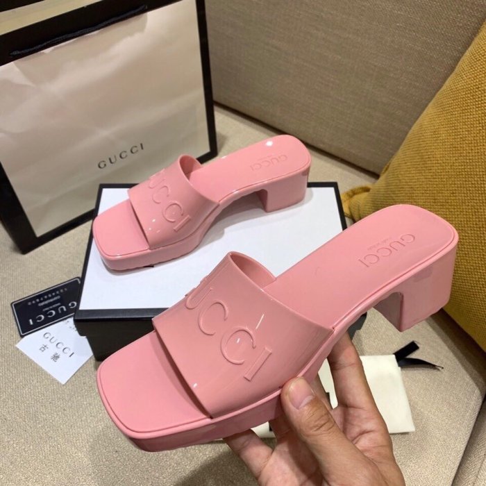 Gucci Womens Shoes Sandals Slides Slippers Luxury Brand Thick Sole 5cm Heel Design Women's GG slide sandal with Original Box
