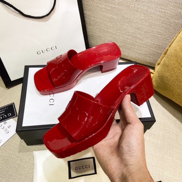 Gucci Womens Shoes Sandals Slides Slippers Luxury Brand Thick Sole 5cm Heel Design Women's GG slide sandal with Original Box