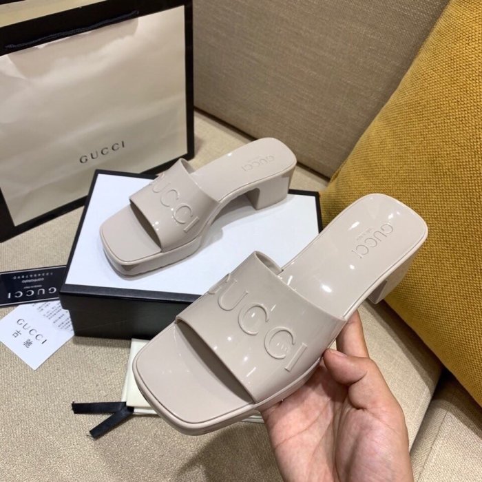 Gucci Womens Shoes Sandals Slides Slippers Luxury Brand Thick Sole 5cm Heel Design Women's GG slide sandal with Original Box