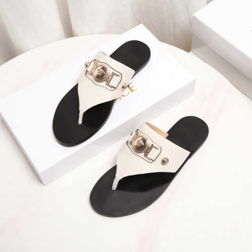 Versace Brand Mens Womens Sandals Shoes Slippers Leather Big Size LA MEDUSA LEATHER SLIPPERS Design Luxury Brand Sandals for Women