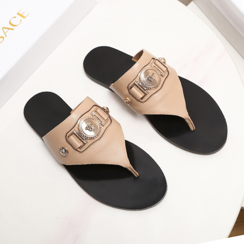 Versace Brand Mens Womens Sandals Shoes Slippers Leather Big Size LA MEDUSA LEATHER SLIPPERS Design Luxury Brand Sandals for Women