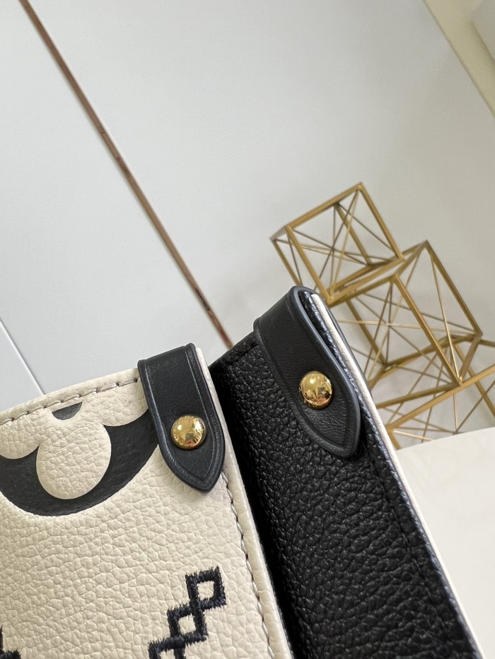 Louis Vuitton Womens Bags Handbags Luxury Brand LV ONTHEGO MM Crème Beige / Black Embroidered embossed supple grained cowhide leather M46016 without Original Box