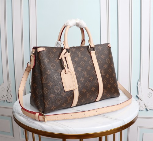 Louis Vuitton Womens Bags Handbags Luxury Crossbody Bag SOUFFLOT MM Monogram Canvas Natural Leather M44816