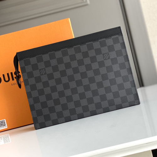 Louis Vuitton Mens Bags Clutch Luxury Brand Fashion Type POCHETTE VOYAGE MM N41696 with Original Box Damier Graphite Canvas