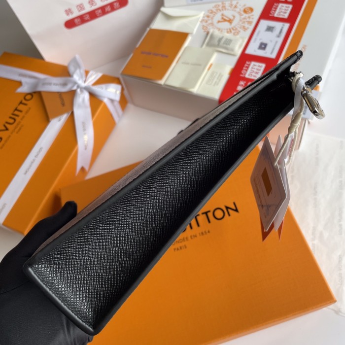 Louis Vuitton Mens Bags Clutch Luxury Brand Fashion Type POCHETTE VOYAGE MM M30718 with Original Box Burgundy, black and navy blue Taiga leather