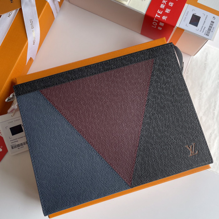 Louis Vuitton Mens Bags Clutch Luxury Brand Fashion Type POCHETTE VOYAGE MM M30718 with Original Box Burgundy, black and navy blue Taiga leather