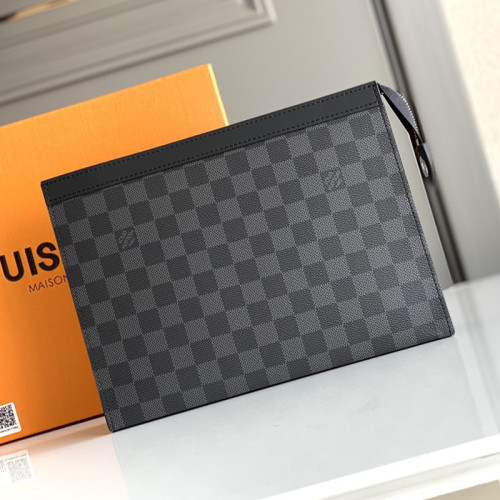 Louis Vuitton Mens Bags Clutch Luxury Brand Fashion Type POCHETTE VOYAGE MM N41696 with Original Box Damier Graphite Canvas