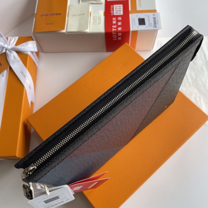 Louis Vuitton Mens Bags Clutch Luxury Brand Fashion Type POCHETTE VOYAGE MM M30718 with Original Box Burgundy, black and navy blue Taiga leather