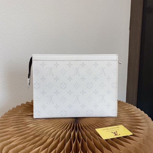 Louis Vuitton Mens Bags Clutch Luxury Brand Fashion Type POCHETTE VOYAGE MM M30420 with Original Box Antarctica Silver Taiga cowhide leather and Monogram Eclipse coated canvas