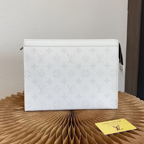 Louis Vuitton Mens Bags Clutch Luxury Brand Fashion Type POCHETTE VOYAGE MM M30420 with Original Box Antarctica Silver Taiga cowhide leather and Monogram Eclipse coated canvas